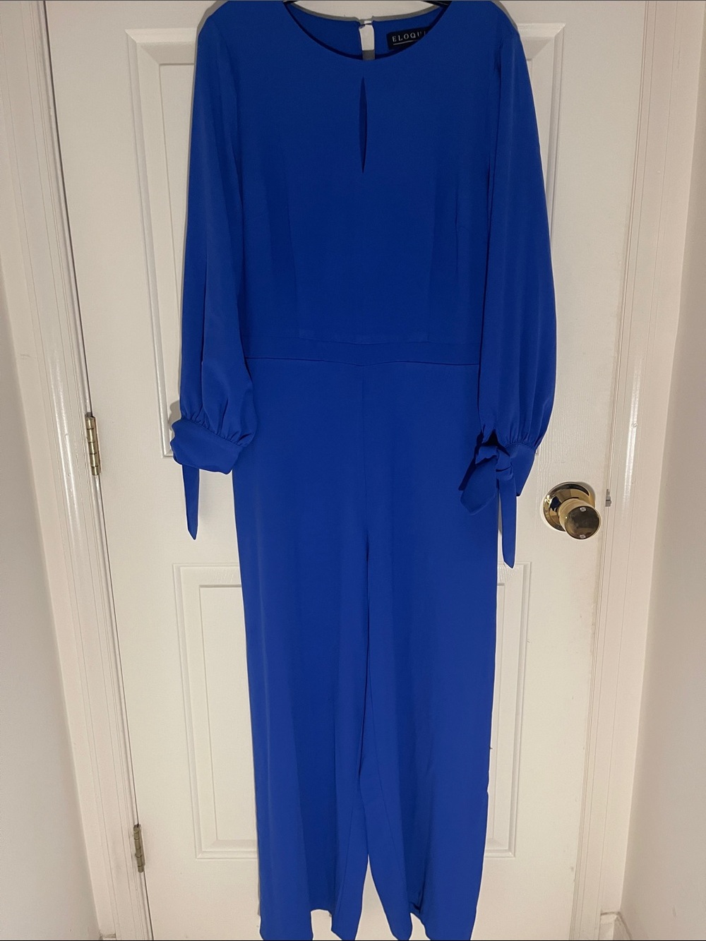 Eloquii Cobalt Blue Long Sleeve Tie-Cuff Jumpsuit